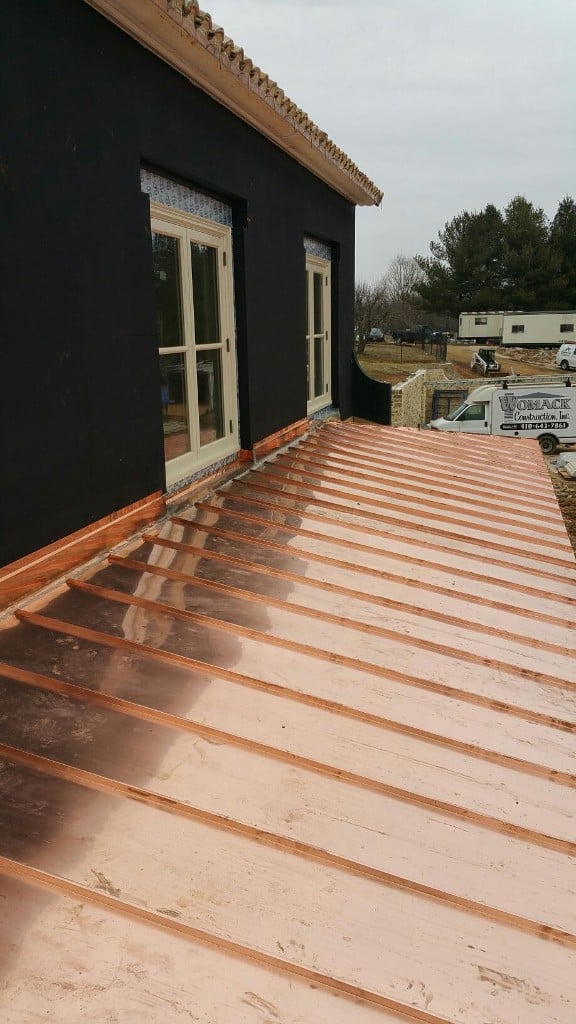 New copper standing seam roof on a residential addition