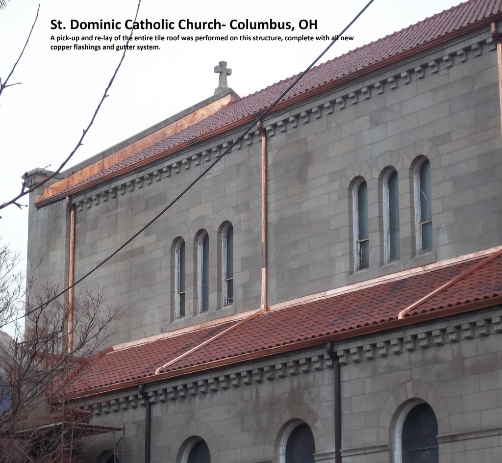 St. Dominic Catholic Church clay tile and copper roofing in Columbus, Ohio